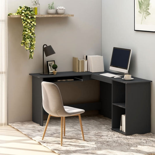 L-Shaped Corner Desk Grey 120x140x75 cm Engineered Wood - Desks
