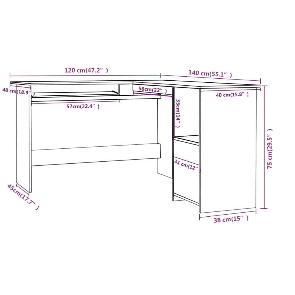 L-Shaped Corner Desk Concrete Grey 120x140x75 cm Engineered Wood - Desks