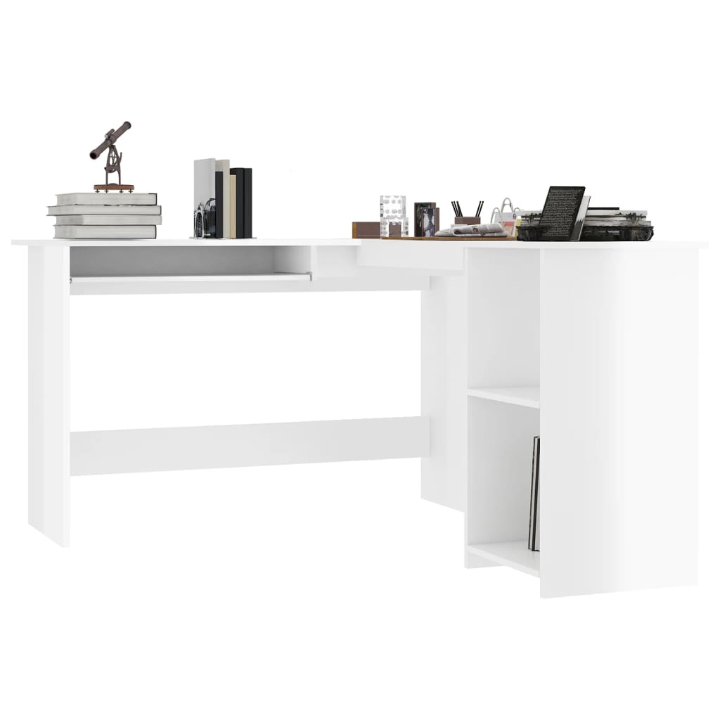 L-Shaped Corner Desk High Gloss White 120x140x75 cm Engineered Wood - Desks