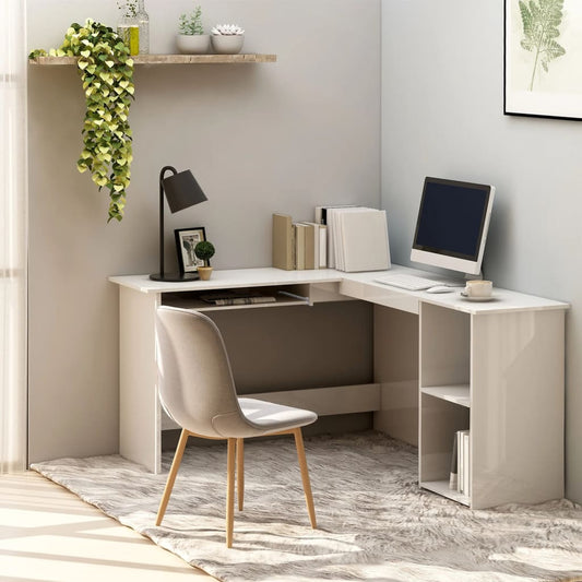 L-Shaped Corner Desk High Gloss White 120x140x75 cm Engineered Wood - Desks