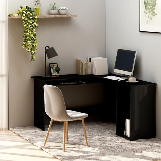 L-Shaped Corner Desk High Gloss Black 120x140x75 cm Engineered Wood - Desks