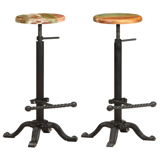 Bar Stools 2 pcs Cast Iron and Solid Reclaimed Wood - Table & Bar Stools
