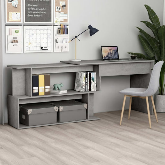Corner Desk Concrete Grey 200x50x76 cm Engineered Wood - Desks