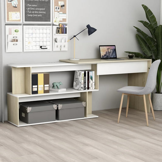 Corner Desk White and Sonoma Oak 200x50x76 cm Engineered Wood - Desks
