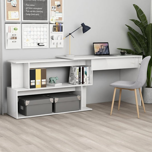 Corner Desk High Gloss White 200x50x76 cm Engineered Wood - Desks