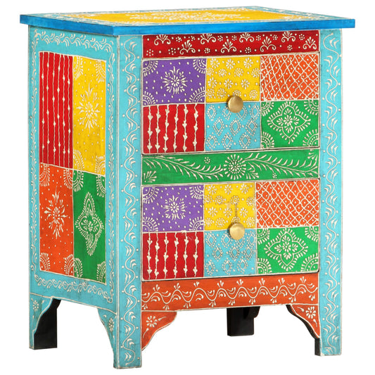 Hand Painted bedside Cabinet 40x30x50 cm Solid Mango Wood - Bedside Tables