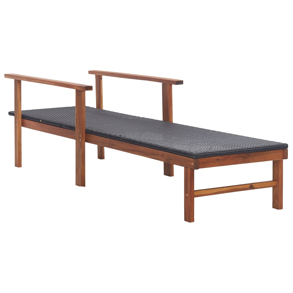 Sun Lounger Poly Rattan and Solid Acacia Wood Black - Sunloungers