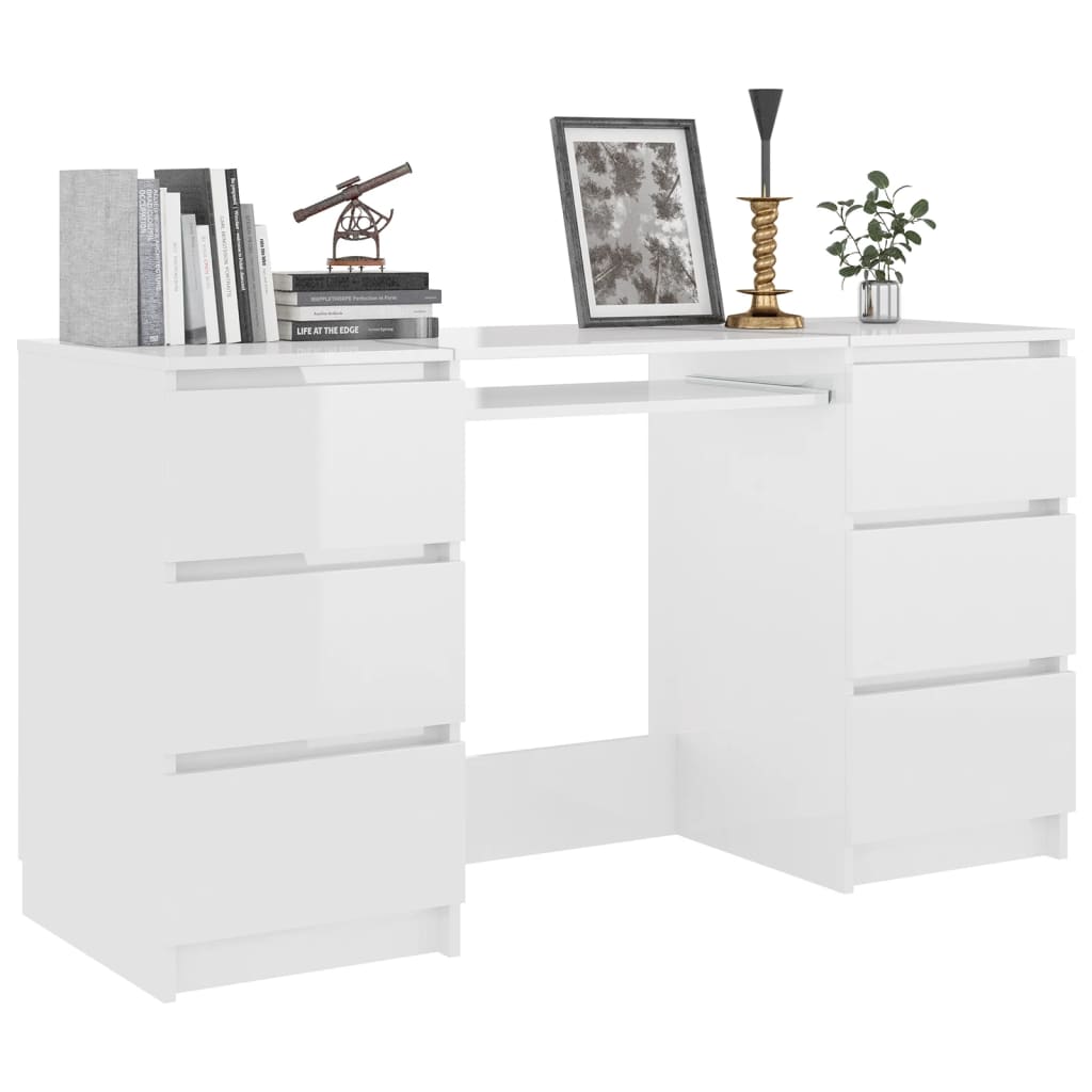Writing Desk High Gloss White 140x50x77 cm Engineered Wood - Desks