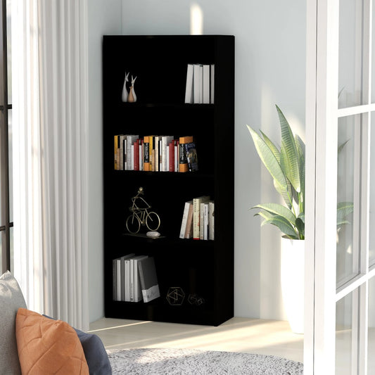 4-Tier Book Cabinet Black 60x24x142 cm Engineered Wood - Bookcases & Standing Shelves