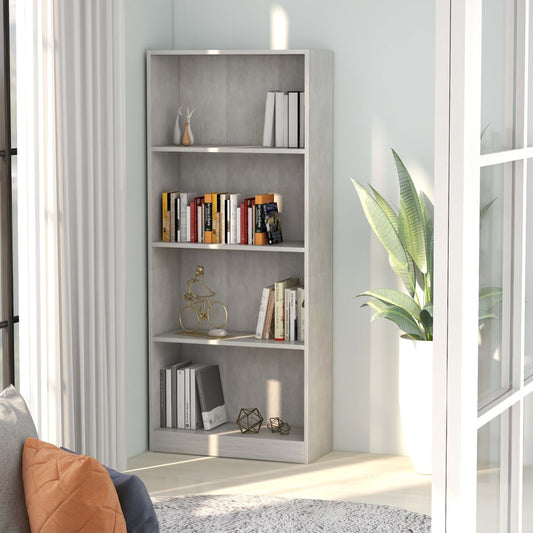 4-Tier Book Cabinet Concrete Grey 60x24x142 cm Engineered Wood - Bookcases & Standing Shelves