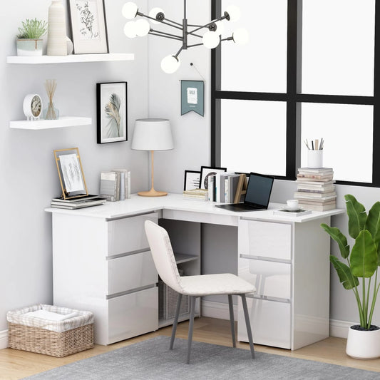 Corner Desk High Gloss White 145x100x76 cm Engineered Wood - Desks