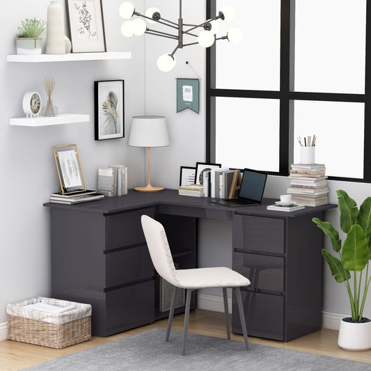 Corner Desk High Gloss Grey 145x100x76 cm Engineered Wood - Desks