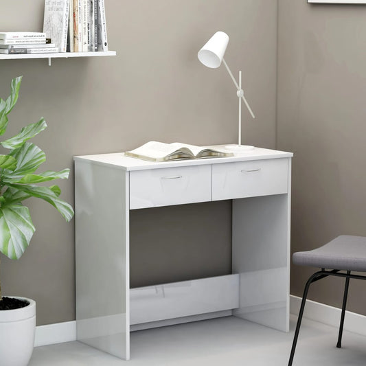 Desk High Gloss White 80x40x75 cm Engineered Wood - Desks