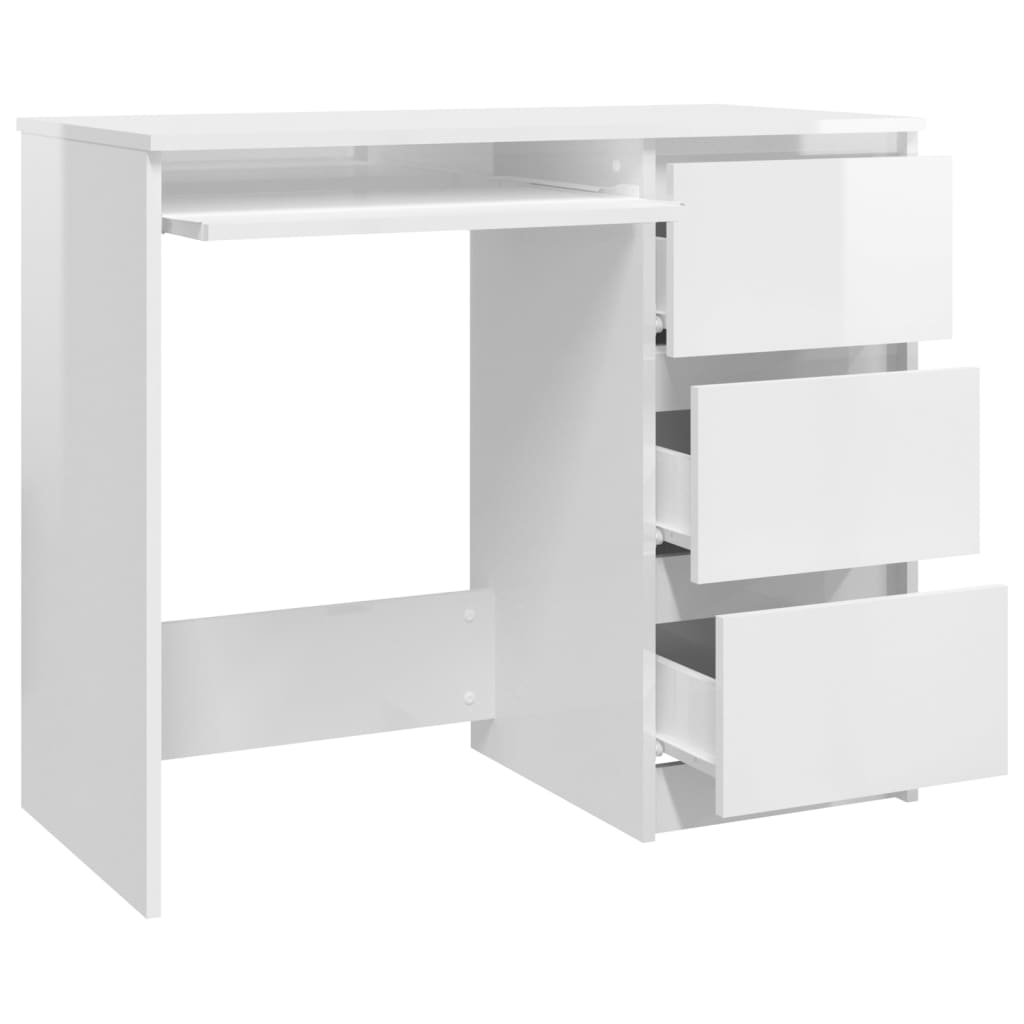 Desk High Gloss White 90x45x76 cm Engineered Wood - Desks