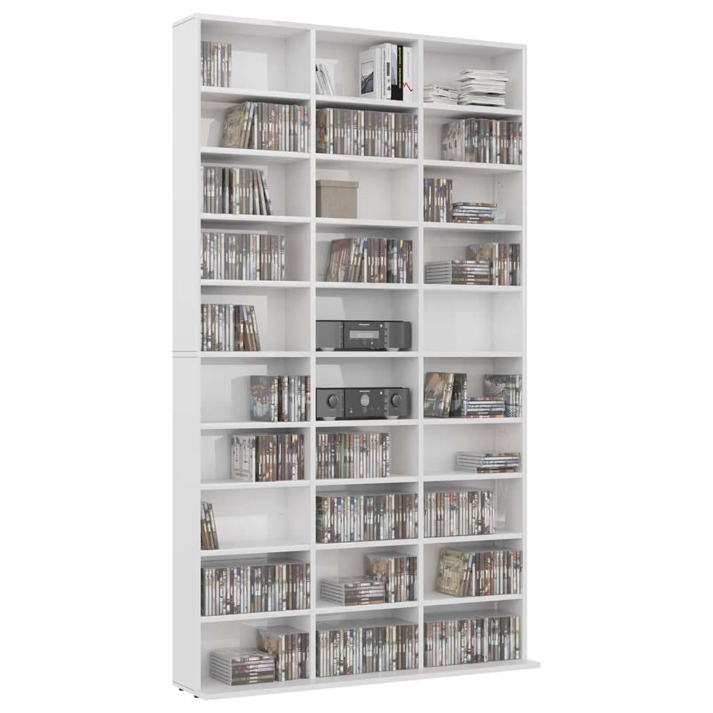 CD Cabinet High Gloss White 102x16x177.5 cm Engineered Wood - Media Storage Cabinets & Racks