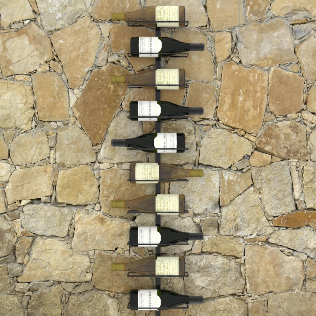 Wall-mounted Wine Rack for 10 Bottles Black Metal - Wine Racks