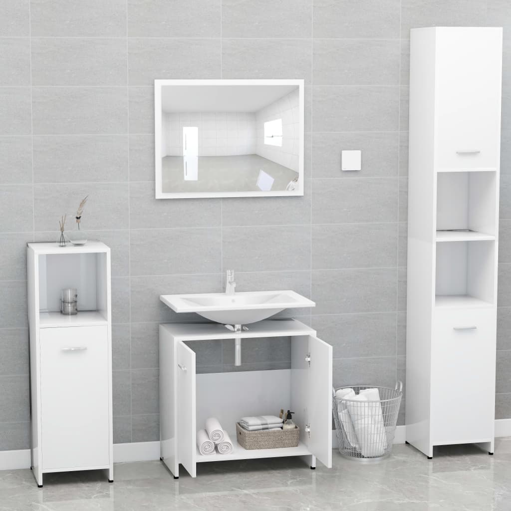 Bathroom Furniture Set White Engineered Wood - Bathroom Furniture Sets