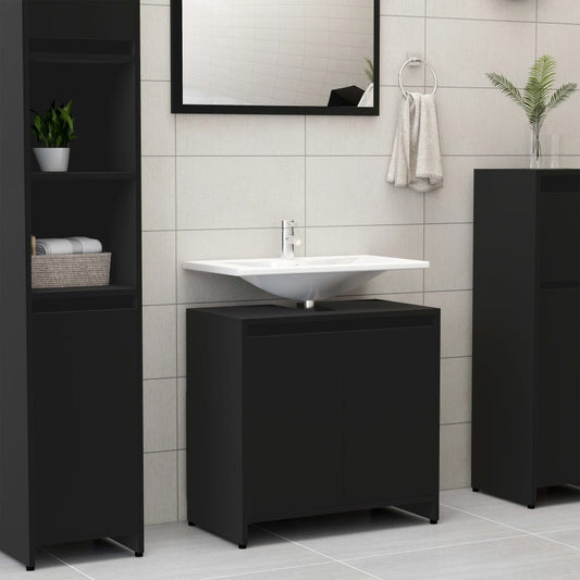 Bathroom Cabinet Black 60x33x61 cm Engineered Wood - Bathroom Furniture Sets