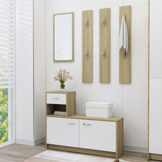 Hallway Unit White and Sonoma Oak 100x25x76.5 cm Engineered Wood - Cupboards & Wardrobes