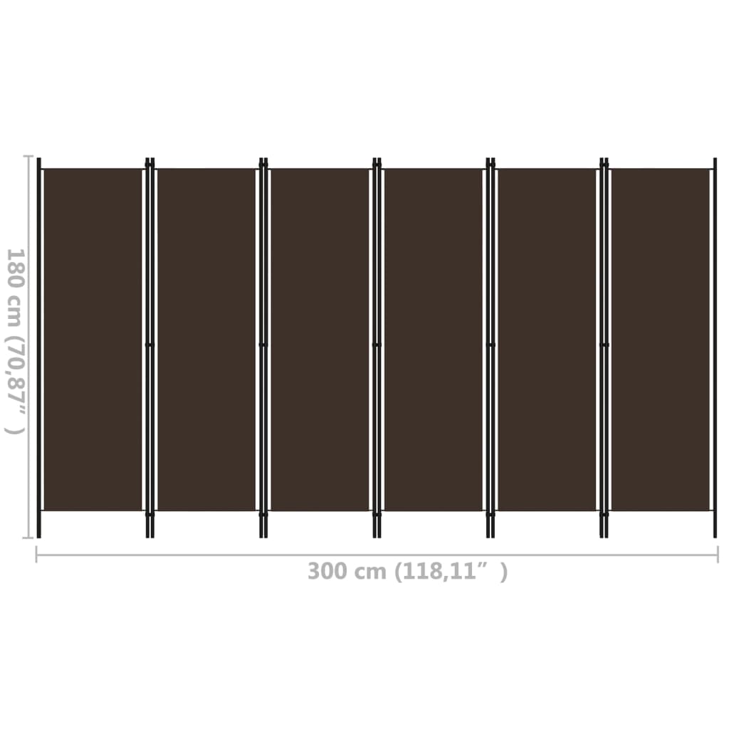 6-Panel Room Divider Brown 300x180 cm - Room Dividers