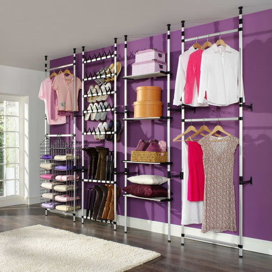 Telescopic Wardrobe System with Rods and Shelf Aluminium - Cupboards & Wardrobes