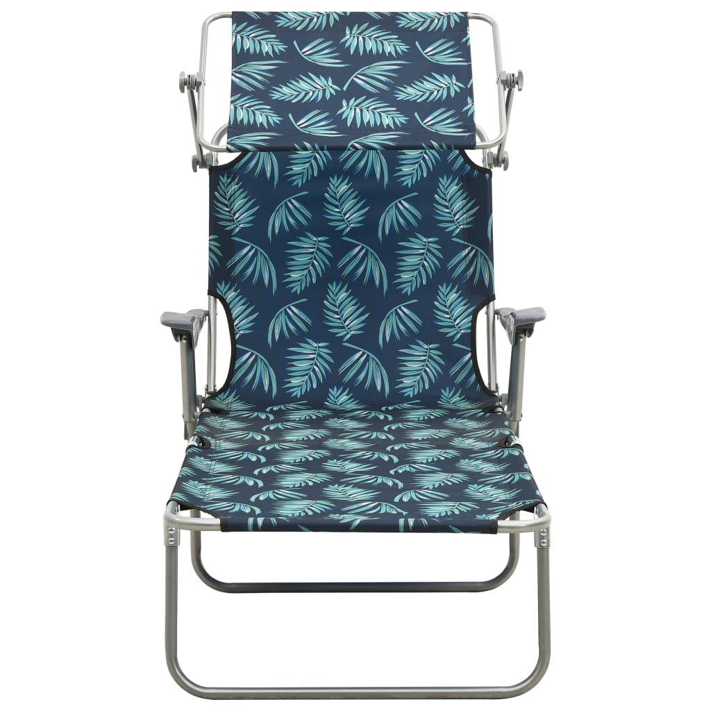 Sun Lounger with Canopy Steel Leaf Print - Sunloungers
