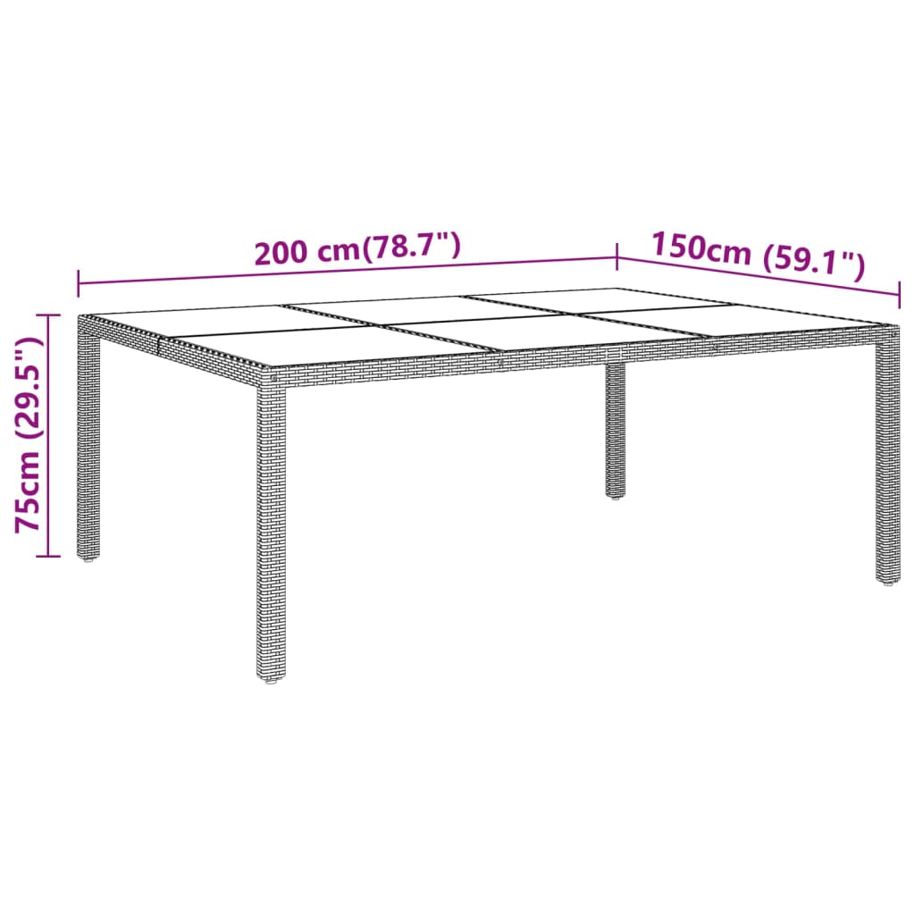 Garden Table 200x150x75 cm Tempered Glass and Poly Rattan Black - Outdoor Tables