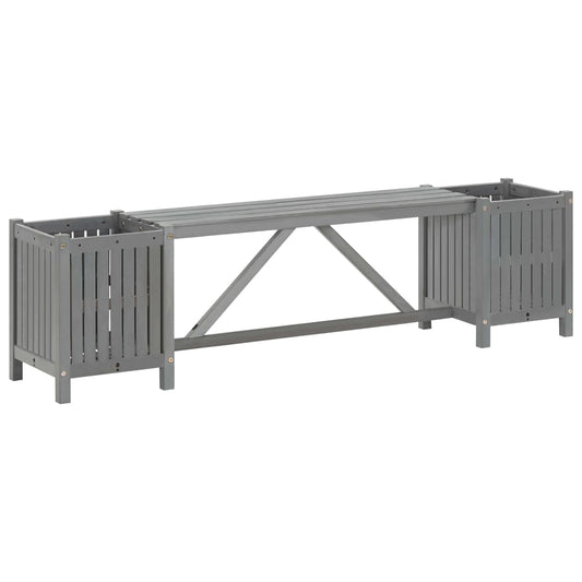 Garden Bench with 2 Planters 150cm Solid Acacia Wood Grey - Outdoor Benches