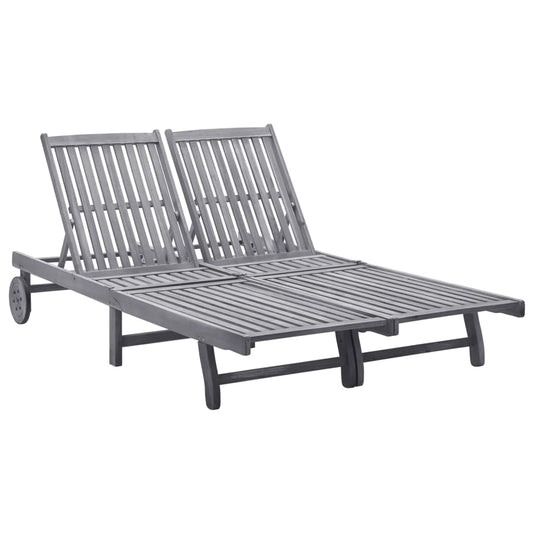 2-Person Sun Lounger Solid Acacia Wood - Sunloungers