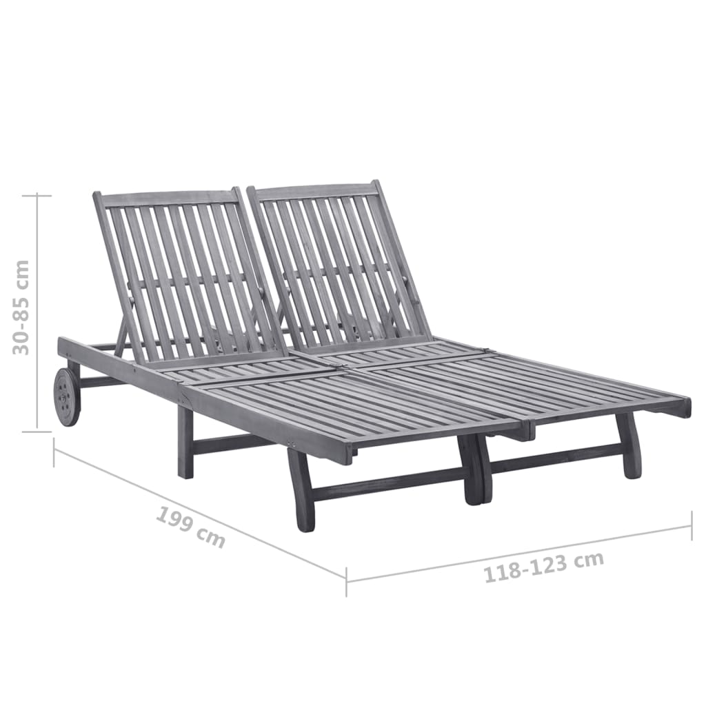 2-Person Sun Lounger Solid Acacia Wood - Sunloungers