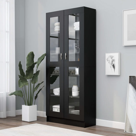 Vitrine Cabinet Black 82.5x30.5x185.5 cm Engineered Wood - Bookcases & Standing Shelves