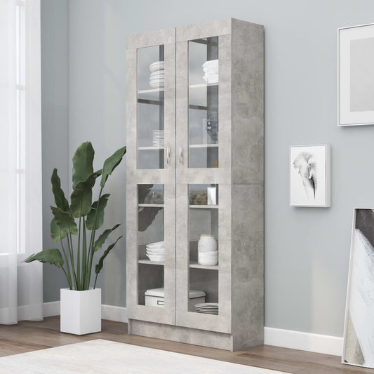 Vitrine Cabinet Concrete Grey 82.5x30.5x185.5 cm Engineered Wood - Bookcases & Standing Shelves
