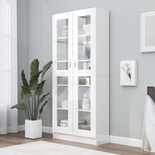Vitrine Cabinet High Gloss White 82.5x30.5x185.5 cm Engineered Wood - Bookcases & Standing Shelves