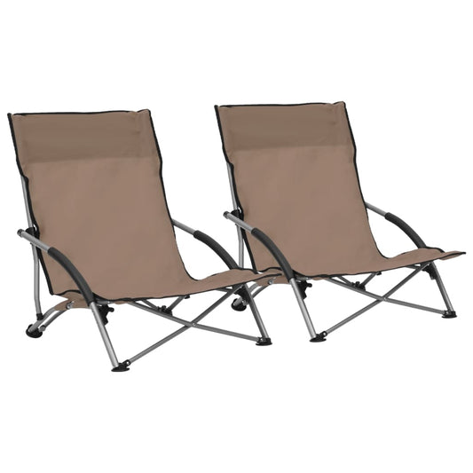 Folding Beach Chairs 2 pcs Taupe Fabric - Outdoor Chairs