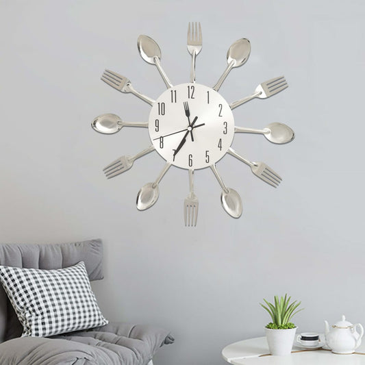 Wall Clock with Spoon and Fork Design Silver 31 cm Aluminium - Wall Clocks