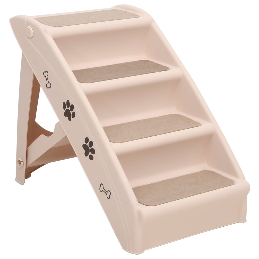Folding Dog Stairs Cream 62x40x49.5 cm - Pet Steps & Ramps