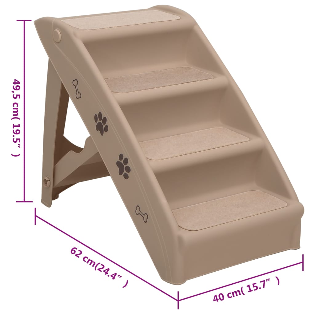 Folding Dog Stairs Brown 62x40x49.5 cm - Pet Steps & Ramps