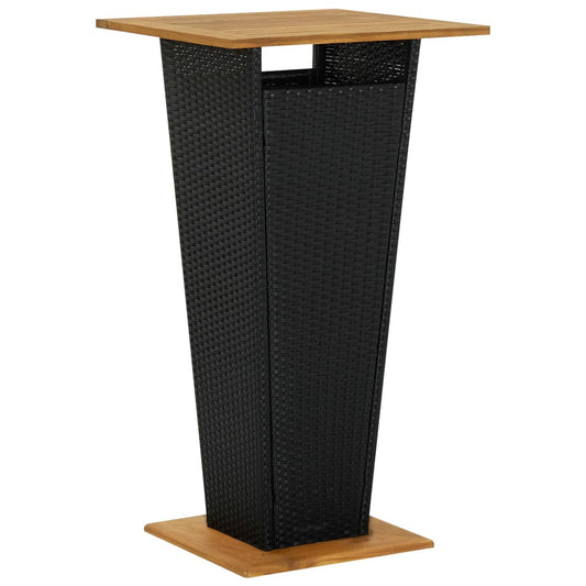 Bar Table Black 60x60x110 cm Poly Rattan and Solid Acacia Wood - Outdoor Tables