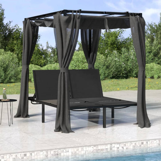 Double Sun Lounger with Side and Top Curtains Anthracite - Sunloungers