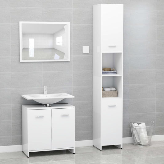 3 Piece Bathroom Furniture Set White Engineered Wood - Bathroom Furniture Sets