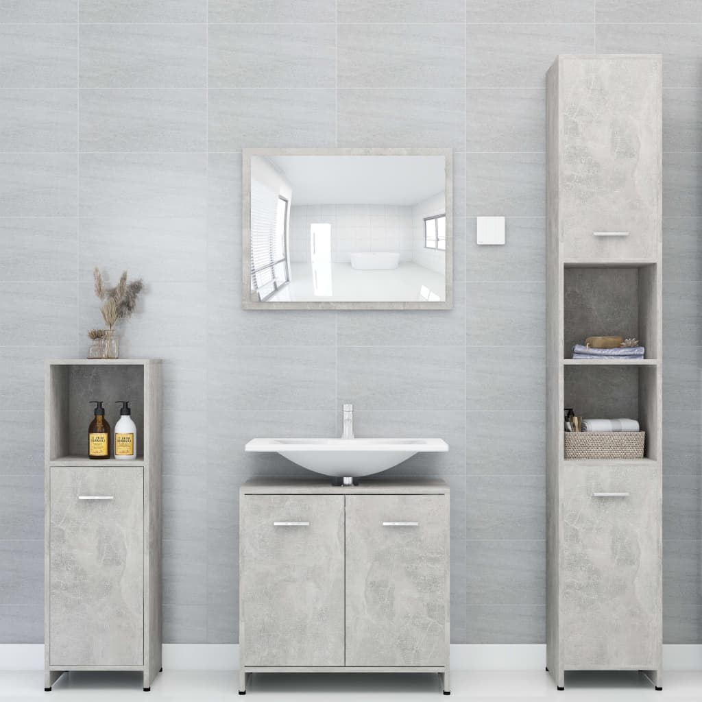 3 Piece Bathroom Furniture Set Concrete Grey Engineered Wood - Bathroom Furniture Sets