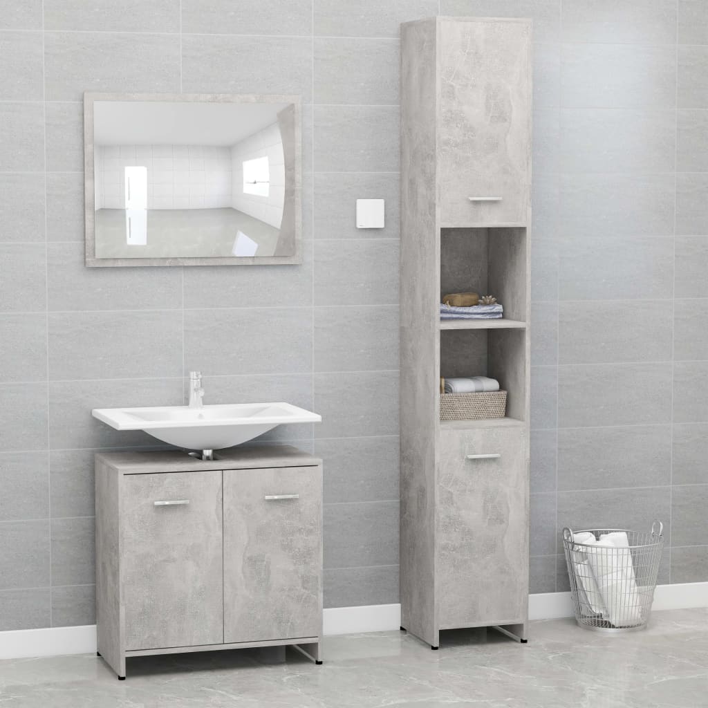 3 Piece Bathroom Furniture Set Concrete Grey Engineered Wood - Bathroom Furniture Sets