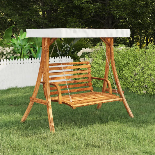 Swing Frame with Cream Roof Solid Bent Wood with Teak Finish - Porch Swing Accessories