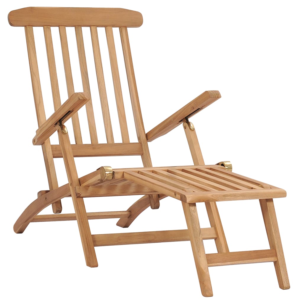 Garden Deck Chairs with Footrests and Table Solid Teak Wood - Sunloungers