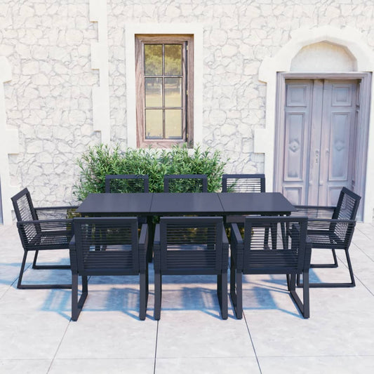 9 Piece Outdoor Dining Set PVC Rattan Black - Outdoor Furniture Sets