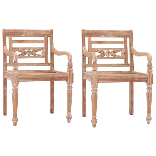 Batavia Chairs 2 pcs White Wash Solid Teak Wood - Outdoor Chairs