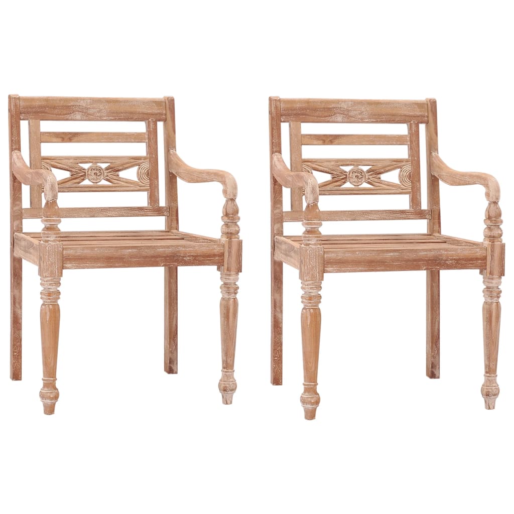 Batavia Chairs 2 pcs White Wash Solid Teak Wood - Outdoor Chairs