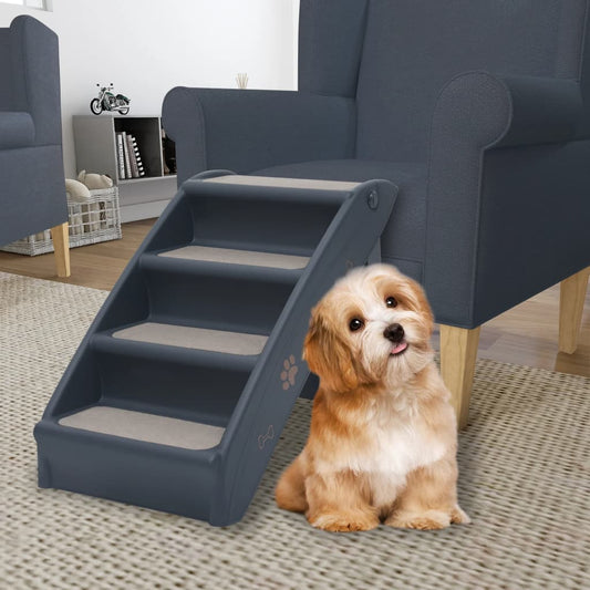 Folding 4-Step Dog Stairs Dark Grey - Pet Steps & Ramps