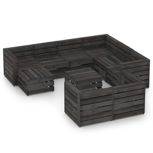 10 Piece Garden Lounge Set Grey Impregnated Pinewood - Outdoor Furniture Sets