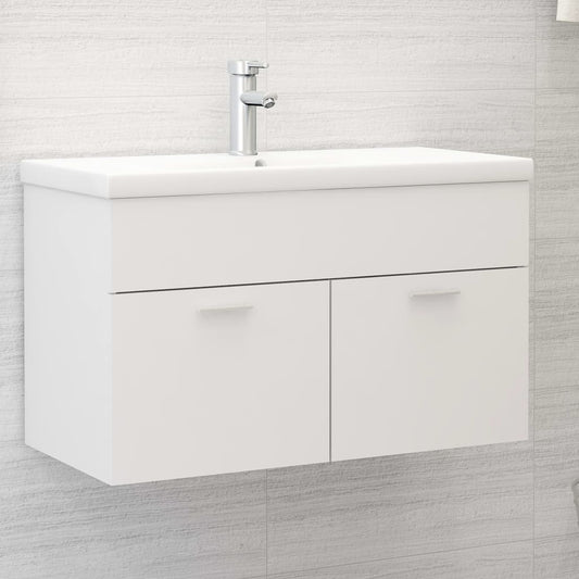 Sink Cabinet with Built-in Basin White Engineered Wood - Bathroom Vanity Units